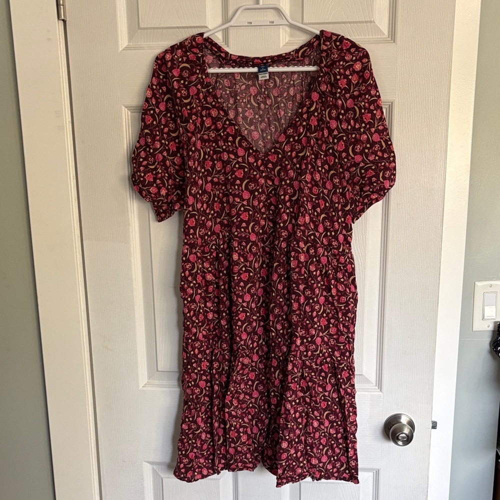 Old Navy Burgundy Floral V-Neck Mini Dress